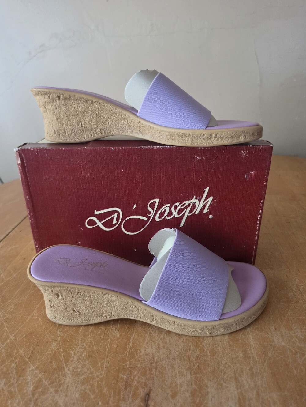 Vintage D’Joseph Women’s Wedge Slide Sandals Lilac Purple Cork Heel NIB Size 10